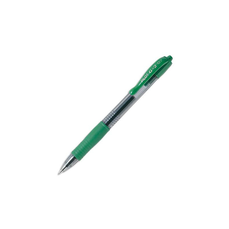 PILOT Stylo bille pointe moyenne rétractable encre gel Verte corps plastique avec grip caoutchouc G2