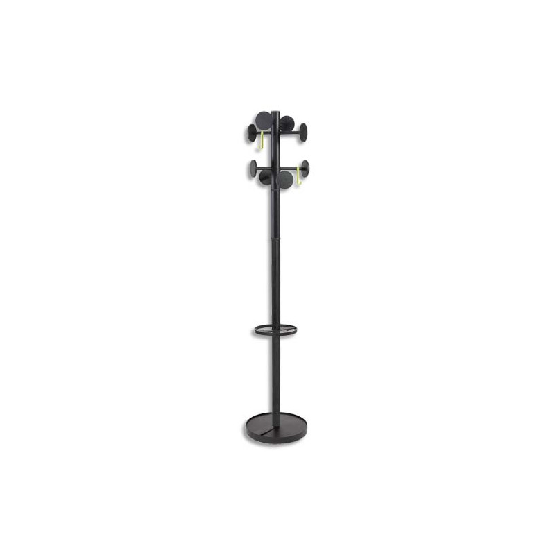 ALBA Portemanteau Stan3 en métal et ABS, 8 patères-galets, porte-parapluie - Socle D38, H176 cm Noir