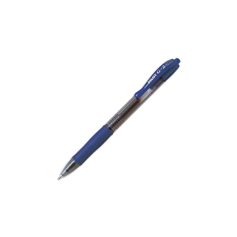 PILOT Stylo à bille pointe large rétractable encre gel Bleue corps plastique avec grip caoutchouc G2