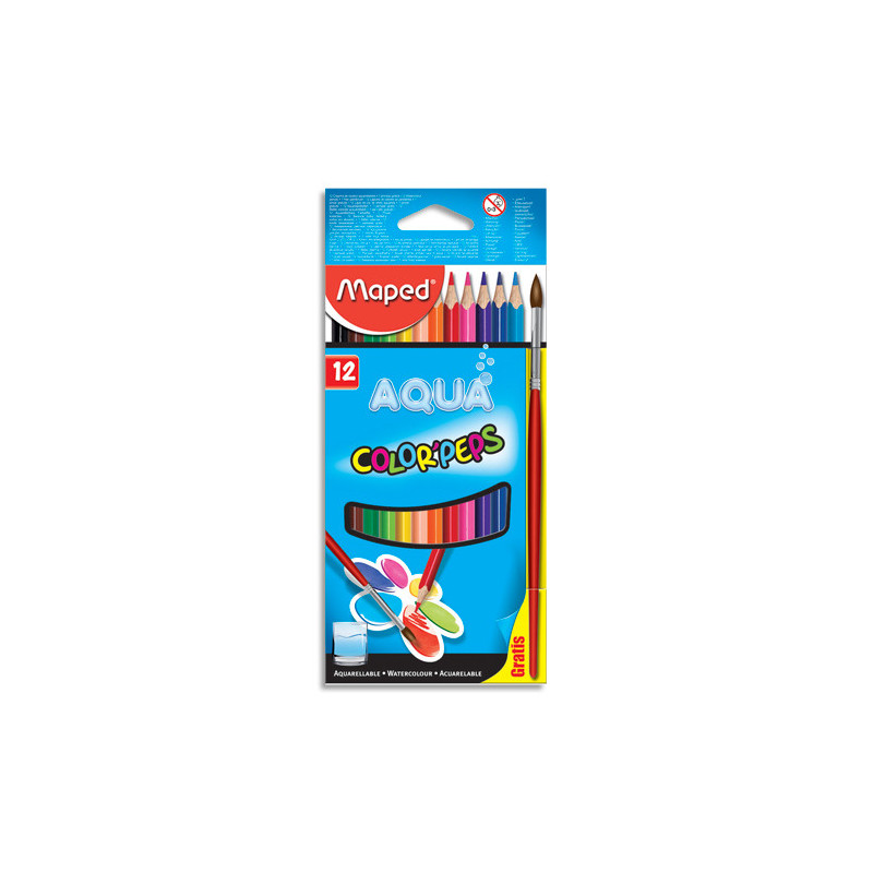 MAPED Boîte de 12 crayons de couleur aquarellables COLOR'PEPS + 1 pinceau offert