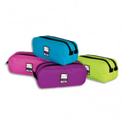 VIQUEL Trousse TEKNIK rectangle 2 compartiments 22x10x7cm Nylon -Assortis : Violet, Rose, Turquoise, anis