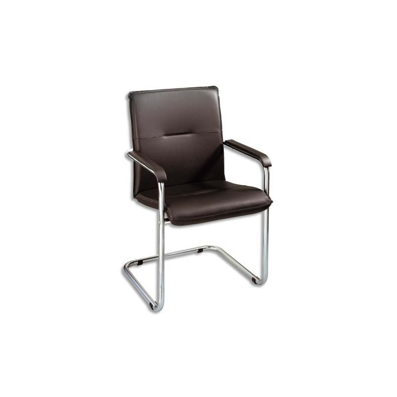 Fauteuil visiteur Rumba en simili cuir Noir V4, piètement luge acier chromés - H90 cm, largeur 48 cm