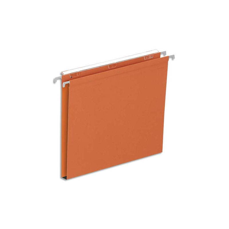 Boîte de 25 dossiers suspendus TIROIR en kraft 230g. Fond 15mm, volet agrafage. Orange.