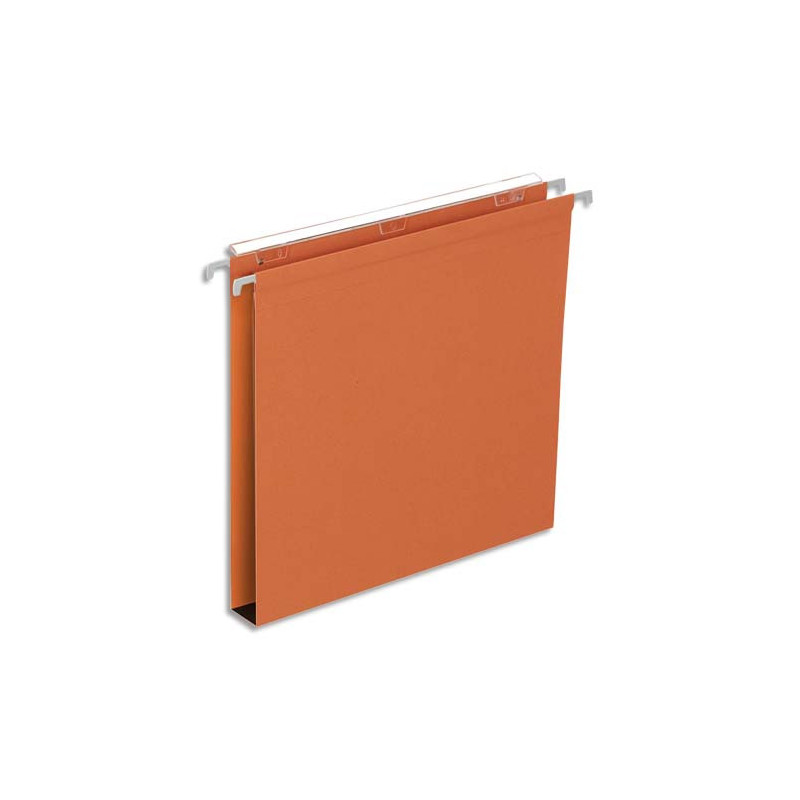 Boîte de 25 dossiers suspendus TIROIR en kraft 230g. Fond 30mm, volet agrafage. Orange.