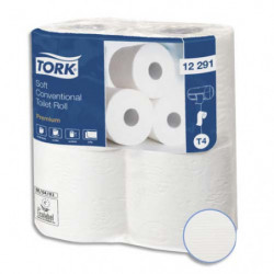 TORK Colis de 12 paquets de 4 rouleaux de Papier toilette Premium 2 plis 198 feuilles pure ouate Blanc