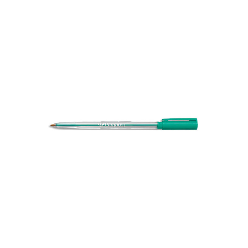 PERGAMY Stylo à bille pointe moyenne encre Verte corps plastique cristal avec capuchon