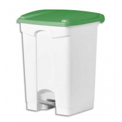 Collecteur à pédale Blanc couvercle Vert en polyéthylène 45 Litres - Dim. : L41 x H60 x P39 cm