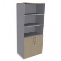 SIMMOB Bibliothèque Haute aluminium porte basse, top Chêne clair EXPRIM - Dim. L80 x H180 x P47 cm