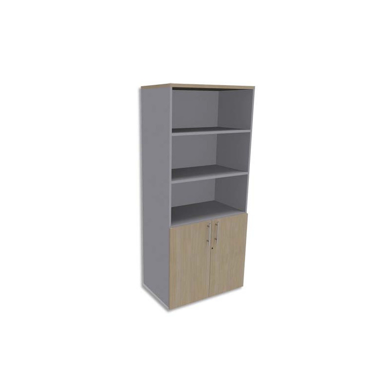 SIMMOB Bibliothèque Haute aluminium porte basse, top Chêne clair EXPRIM - Dim. L80 x H180 x P47 cm