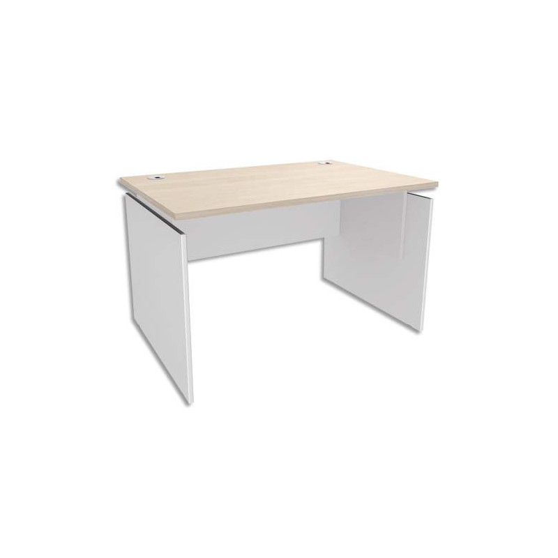 SIMMOB Bureau piètement panneau INEO - Dimensions : L120 x H72,5/75,5/82 x P80 cm Chêne clair Blanc perle