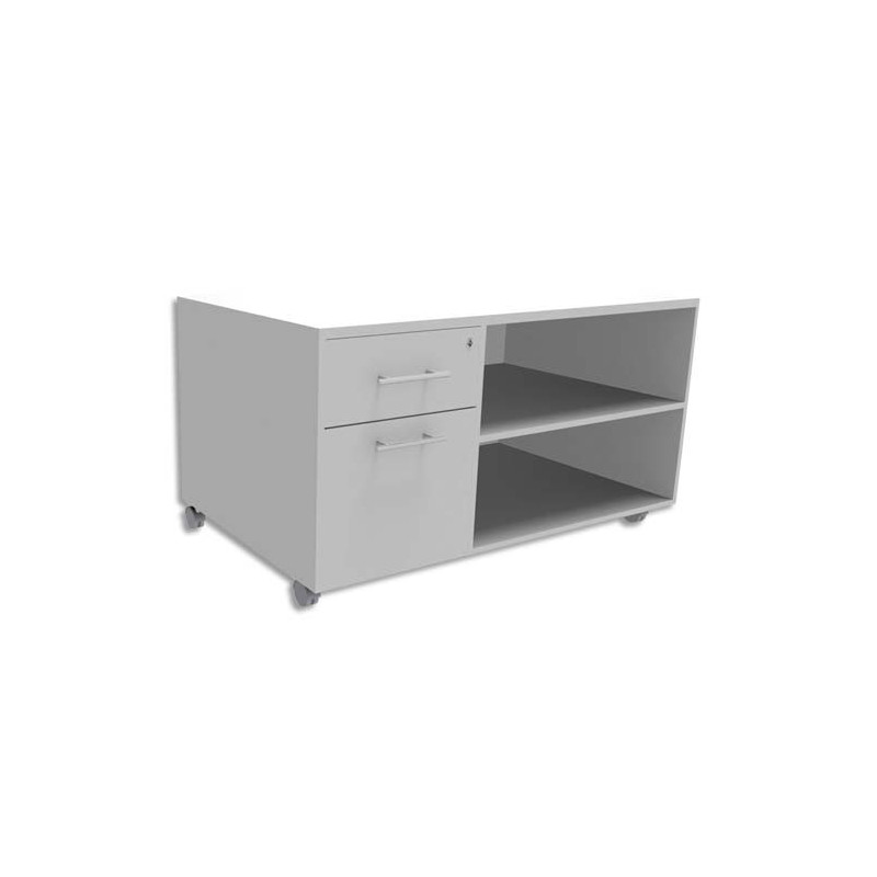 SIMMOB Console avec caisson 2 tiroirs dont 1 DS Blanc perle INEO - Dimensions : L100 x H63 x P60 cm