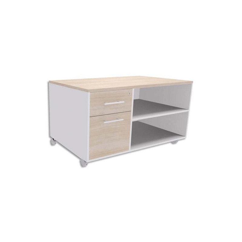 SIMMOB Console avec caisson 2 tiroirs dont 1 DS, dessus Chêne clair INEO - Dim : L100 x H63 x P60 cm