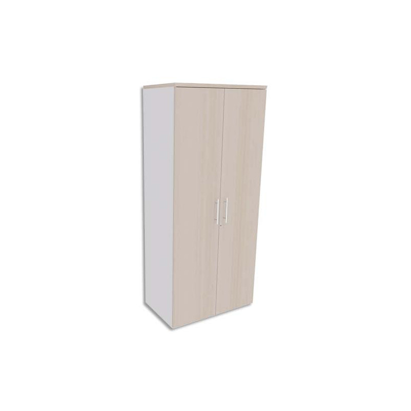 SIMMOB Armoire Haute Blanc perle 4 tablettes avec porte, top Chêne clair INEO - Dim : L80 x H180 x P47 cm