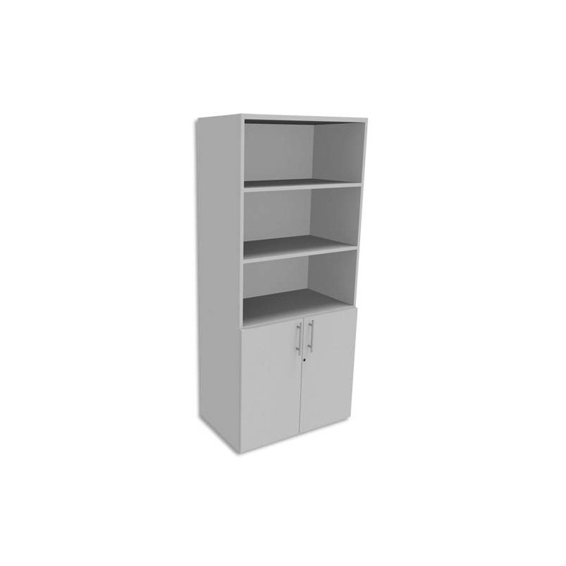 SIMMOB Bibliothèque Haute porte basse Blanc perle INEO - Dimensions : L80 x H180 x P47 cm