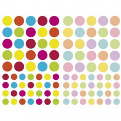 MAILDOR Sachet de 4 planches 10,5x16cm, 232 gommettes Initial rondes couleurs vif/pastel assorties