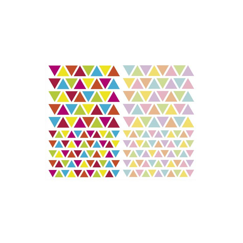 MAILDOR Sachet de 4 planches 10,5x16cm, 380 gommettes Initial triangle couleurs vif/pastel assorties