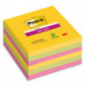 POST-IT Lot de 6 blocs 90F Super Sticky CARNIVAL lignées 101x101 mm, Jaune néon, Fuchsia, méditerranée