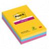 POST-IT Lot de 3 blocs 90F Super Sticky CARNIVAL lignées 101x152 mm, Jaune néon, Fuchsia, méditerranée