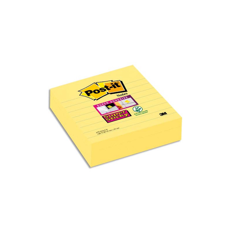 POST-IT Lot de 3 blocs de 70 feuilles Super Sticky Jaunes lignées 101 x 101 mm