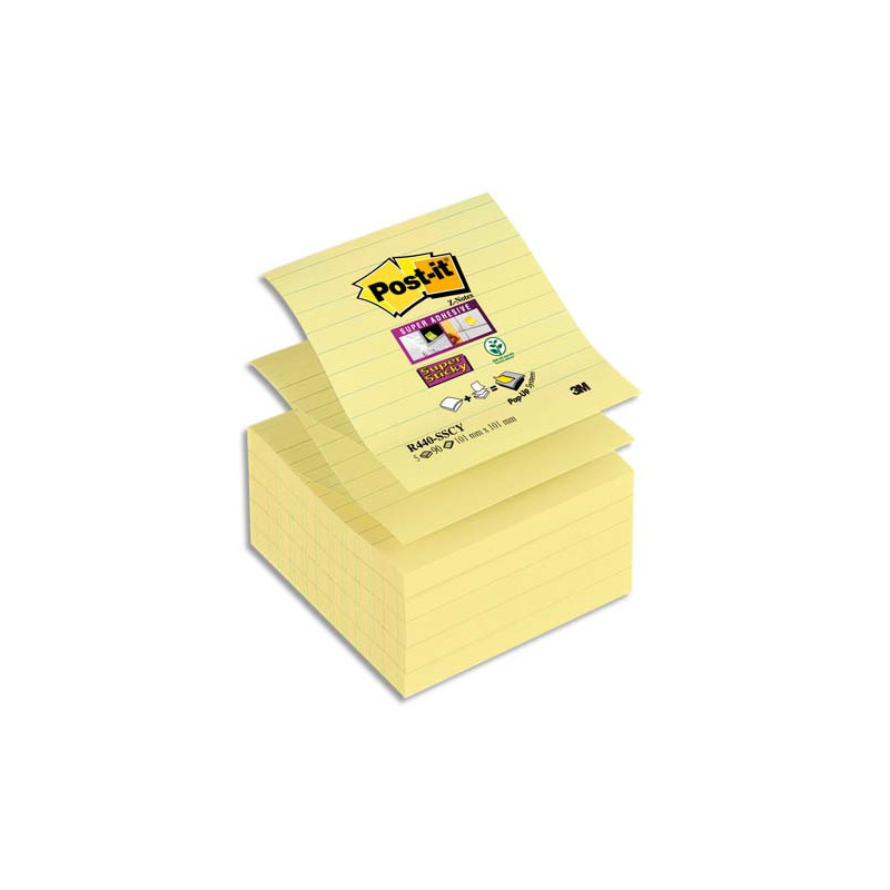 POST-IT Lot de 5 recharges Znotes Super Sticky Jaune 90 feuilles lignées 101x101 mm