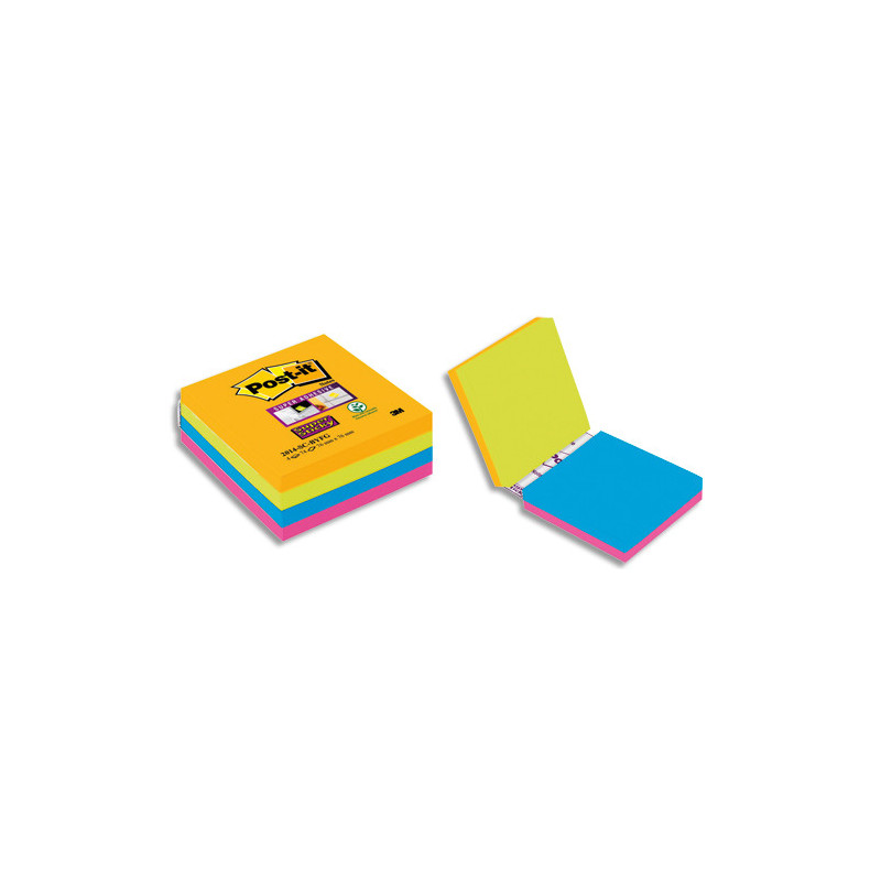 POST-IT Cube de 4 blocs Super Sticky Easy Select 74 feuilles lignées 76 x 76 mm