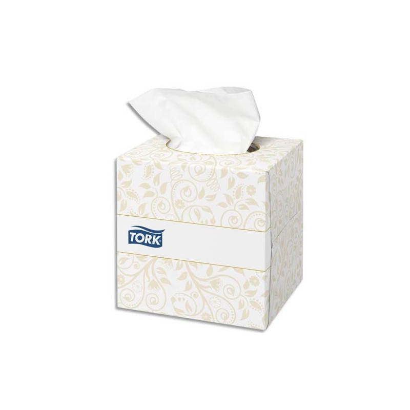 TORK Boîte Cube de 100 Mouchoirs 2 plis ouate extra douche Blanche - Format L21 x P20 cm