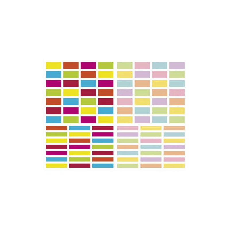 MAILDOR Sachet de 4 planches 10,5x16cm, 196 gommettes Initial rectangle couleurs vif/pastel assorties
