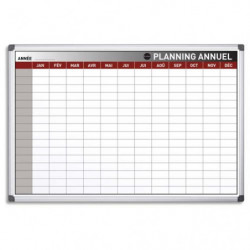 BI-OFFICE Planning Annuel perpétuel Banc magnétique effaçable à sec, cadre aluminium L90 x H60 cm