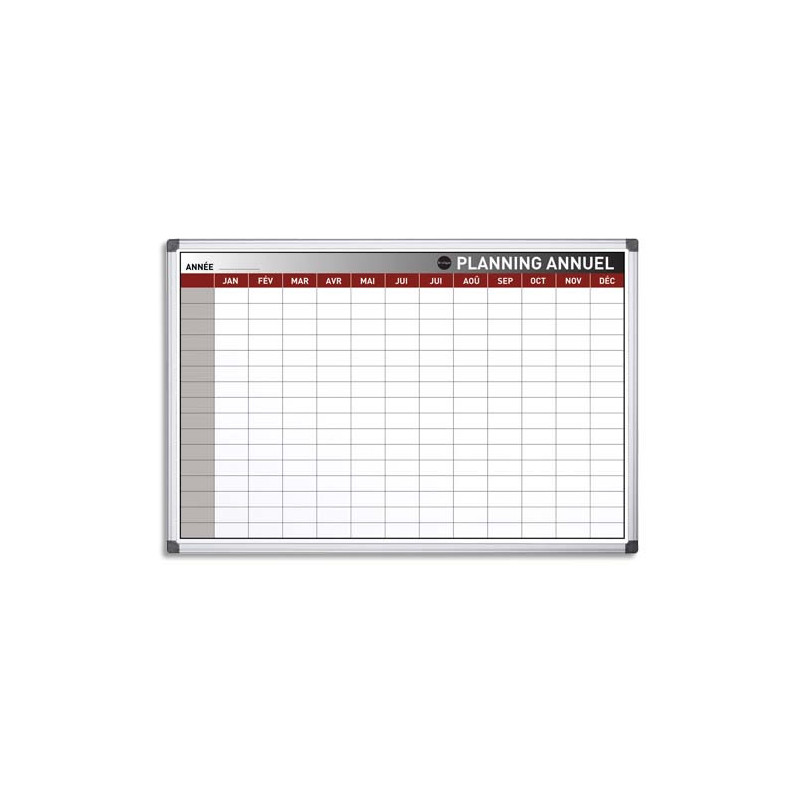 BI-OFFICE Planning Annuel perpétuel Banc magnétique effaçable à sec, cadre aluminium L90 x H60 cm