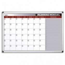 BI-OFFICE Planning Mensuel perpétuel Blanc magnétique effaçable à sec, cadre aluminium L90 x H60 cm