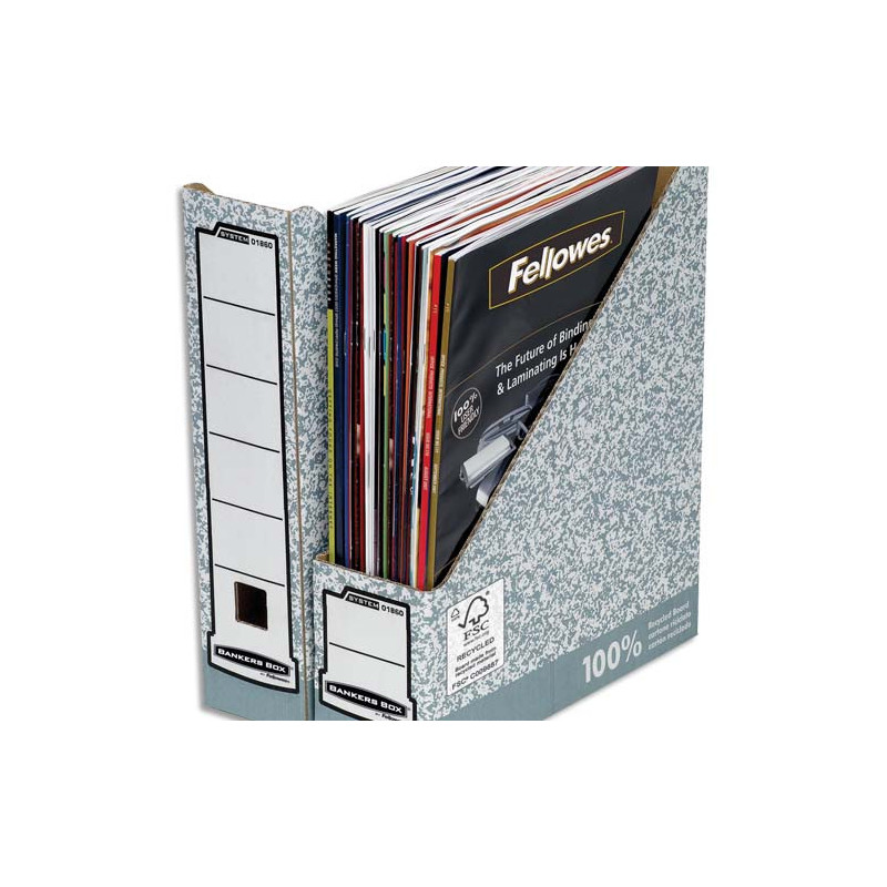 BANKERS BOX Porte-revues dos 8 cm pour format A4, carton recyclé Gris/Blanc