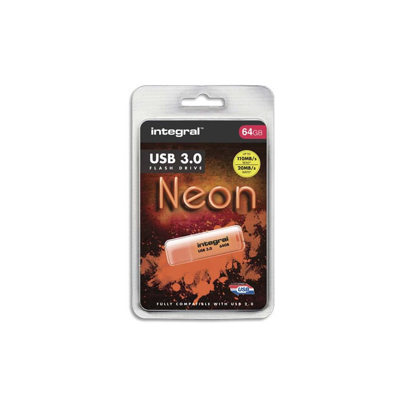 INTEGRAL Clé USB 3.0 Neon 64Go Orange INFD64GoNEONOR3.0