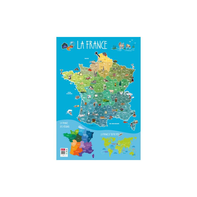 CBG Poster souple format 52 x 76cm carte de France et ses spécialités