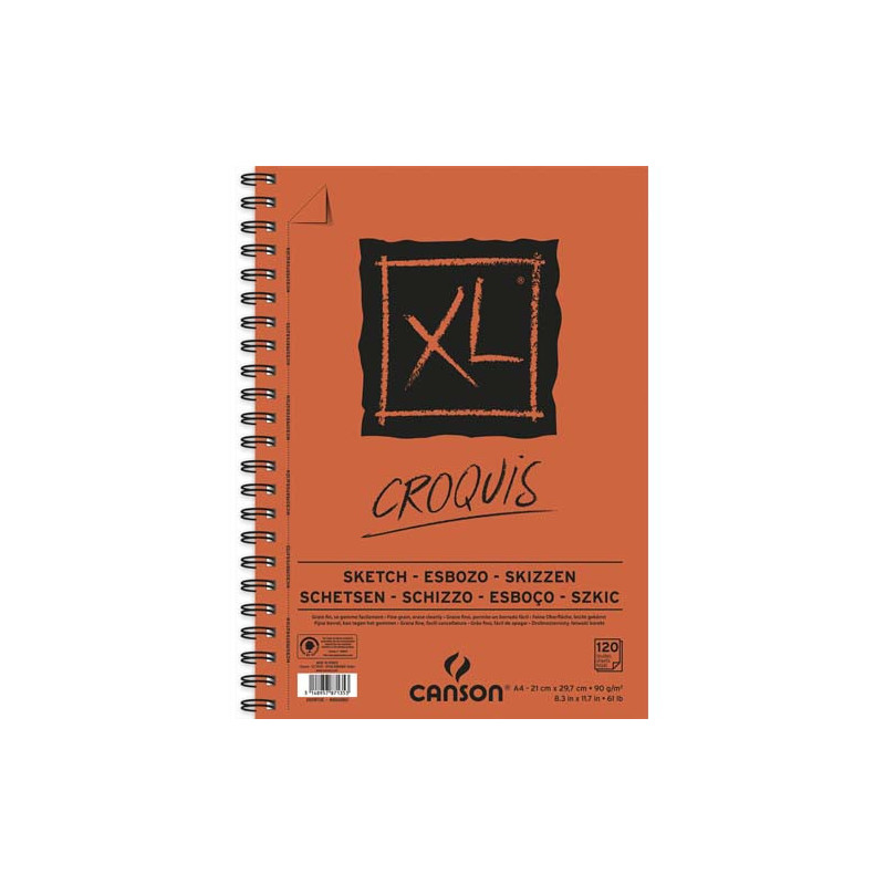 CANSON Bloc spiralé de 120 feuilles de papier dessin CROQUIS XL 90g grand format A4