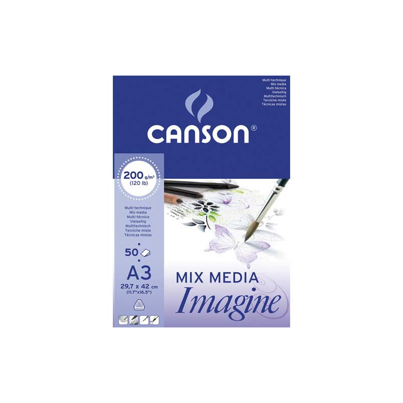 CANSON Bloc de 50 feuilles de papier dessin IMAGINE 200g A3 Blanc