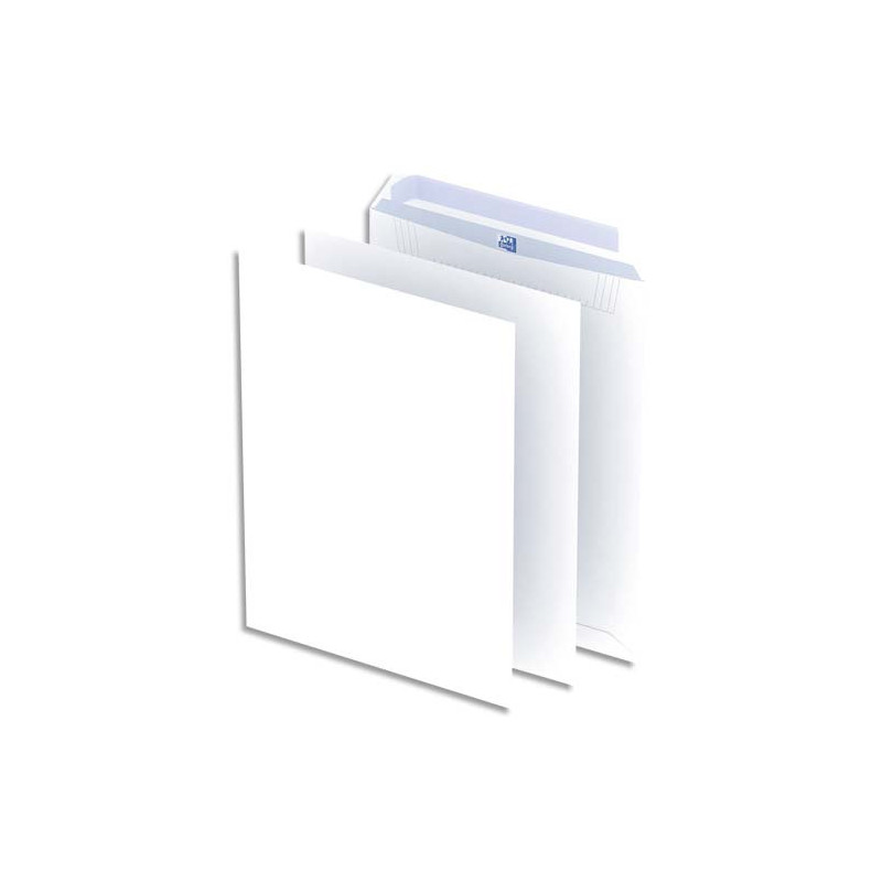 OXFORD Boîte de 250 pochettes Blanches auto-adhésives 100g format C4 229x324 mm