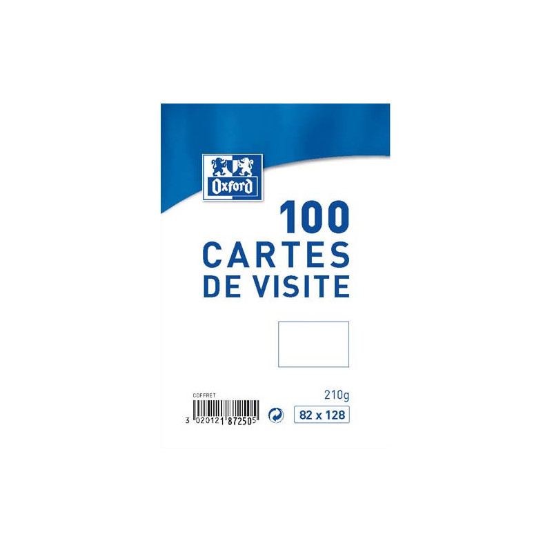 OXFORD Boîte de 100 cartes de visite 210g - Format 82 x 128 mm