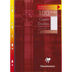 CLAIREFONTAINE Etui 100 pages copies doubles perforées Blanches grand format A4 petits carreaux 5x5 margé