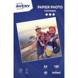 AVERY Boîte de 40 feuilles de papier photo brillant A4, Jet d'encre, 180 g/m²