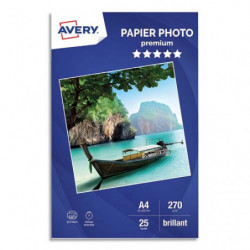 AVERY Boîte de 25 feuilles de papier photo brillant A4, Jet d'encre, 270 g.