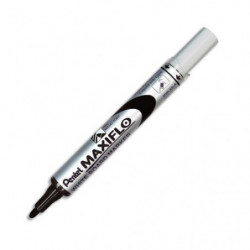 PENTEL Marqueur effaçable sec tableaux Blanc pointe ogive moyenne encre liquide base alcool Noire MAXIFLO