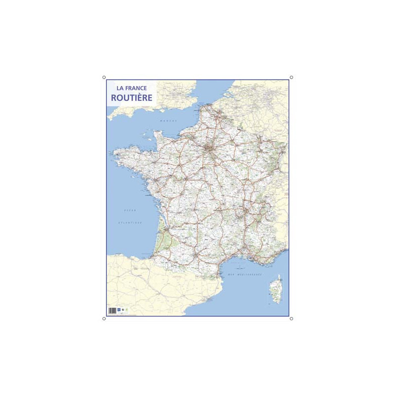 CBG carte murale route de France - Pelliculée format 66 x 84,5 cm - 4 illets pour suspension