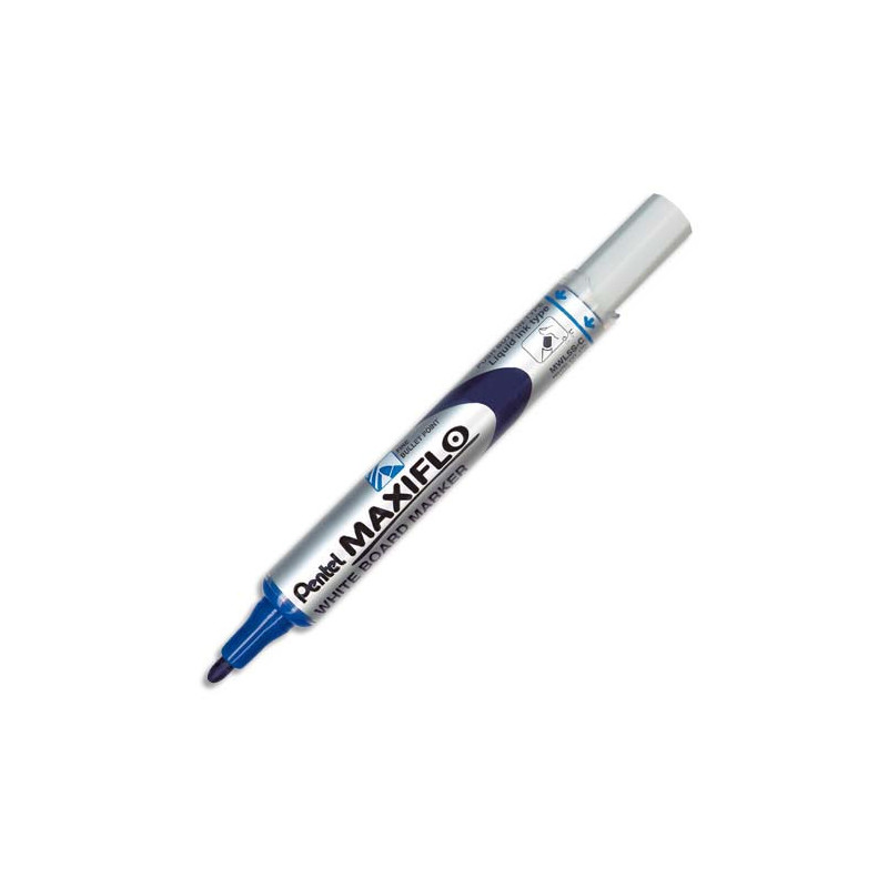 PENTEL Marqueur effaçable sec tableaux Blanc pointe ogive moyenne encre liquide base alcool Bleue MAXIFLO