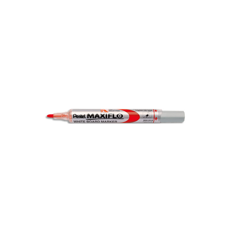 PENTEL Marqueur effaçable sec tableaux Blanc pointe ogive moyenne encre liquide base alcool Rouge MAXIFLO