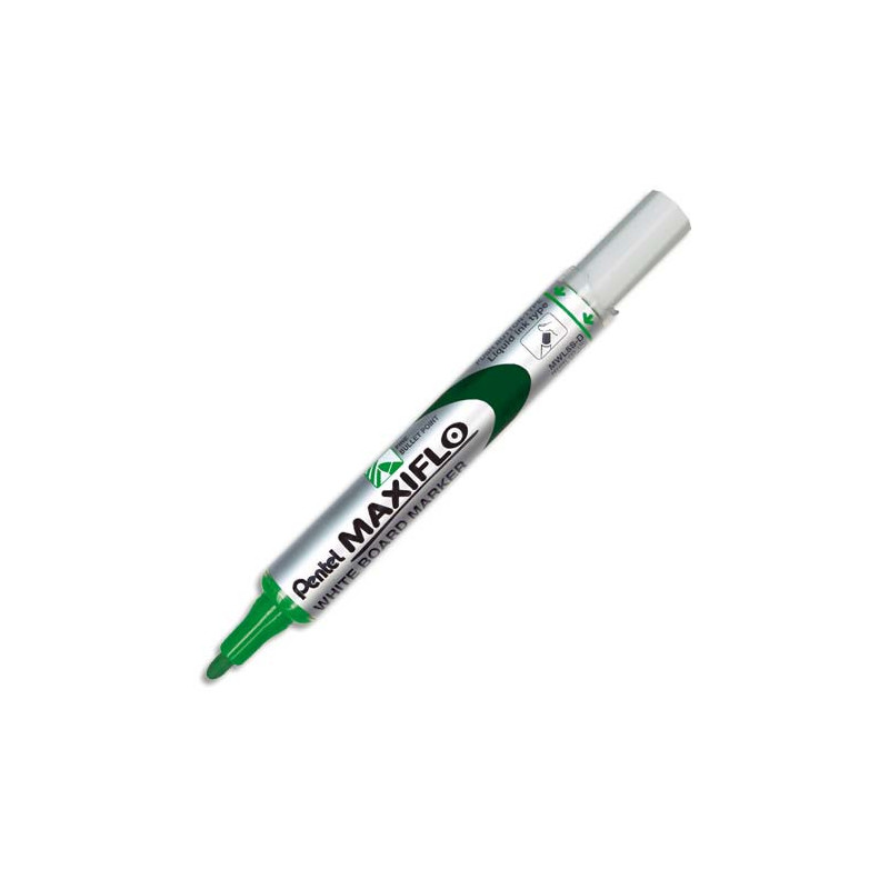 PENTEL Marqueur effaçable sec tableaux Blanc pointe ogive moyenne encre liquide base alcool Verte MAXIFLO