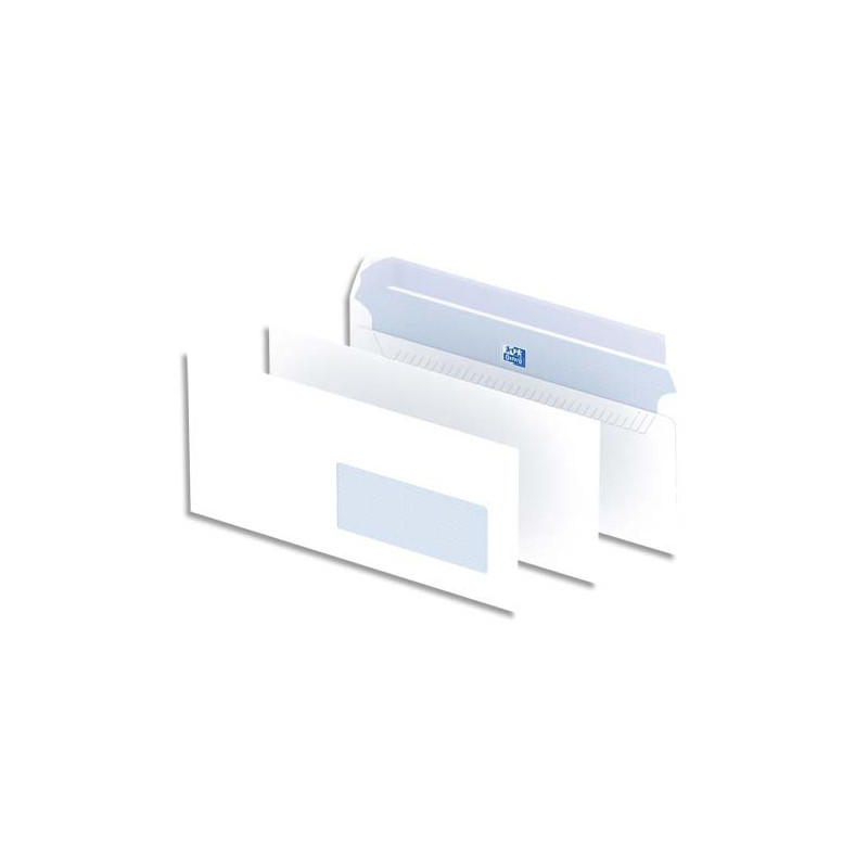 OXFORD Boîte de 500 enveloppes Blanches auto-adhésives 90g format DL 110x220 mm avec fenêtre 35x100 mm