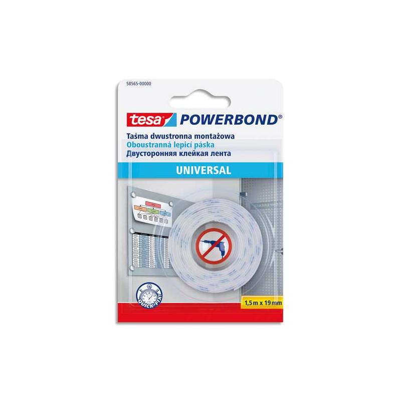 TESA adhésif de fixation double-face universel 19 mm x 1,5 m