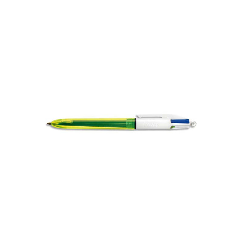 BIC Stylo bille 4 couleurs rétractables Fluo. Pointe Moyenne x3 (1,0 mm) + pointe fluo (1,6 mm)