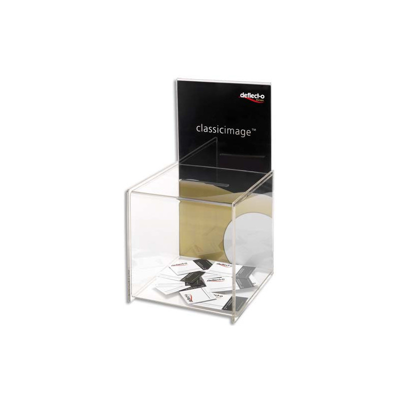 DEFLECTO Urne avc pte-affich : 38,6 x 21,3 x 21,3 cm, pte-affich 37,5 x 20,3 cm, Fente 10 x 0,9 cm