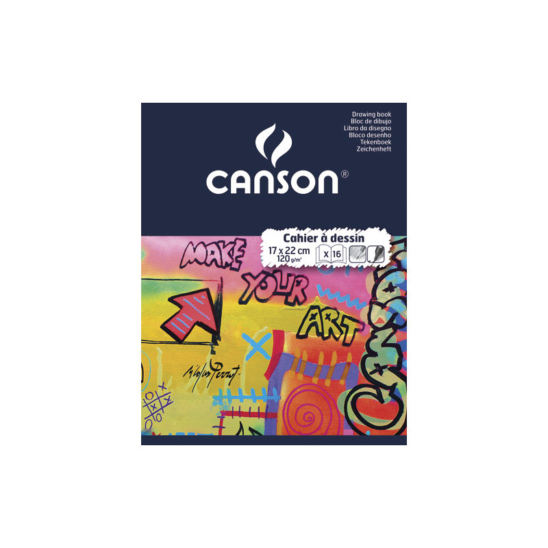 CANSON Cahier de dessin piqûre 16 pages unies Blanches 17x22cm. Couverture carte